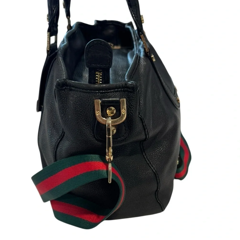 Tory Burch Large Black Leather Tote Strap Bag 13x9x5